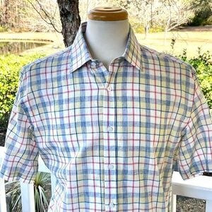 Charleston Threads Linen Plaid Short Sleeve Shirt. Size Large.